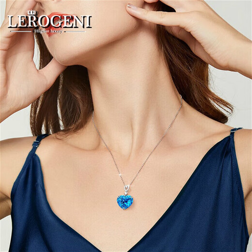 Lirokini Necklace Women's Heart of the Ocean Topaz Pendant High-End Luxury Jewelry Valentine's Day Birthday Gift Millennium Cut 13-Carat Heart of the Ocean Necklace Brand Gift Box