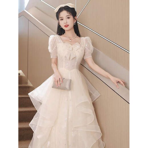 Ji Mi's birthday dress, new evening dress, female sense, niche light luxury, birthday coming-of-age ceremony, vocal arts test, champagne color L