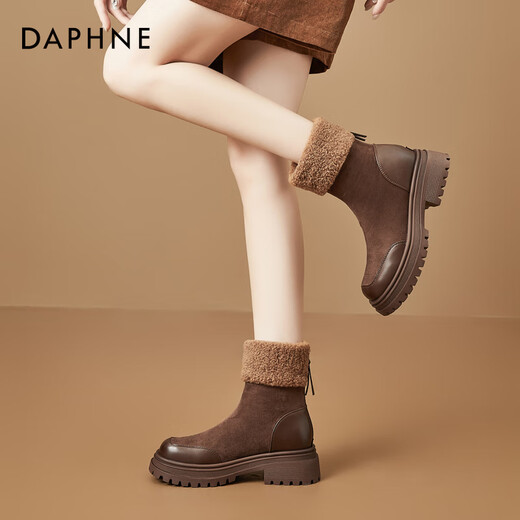 Daphne Martin boots women's winter retro thick-soled short boots lamb wool warm snow boots new cotton boots brown 37