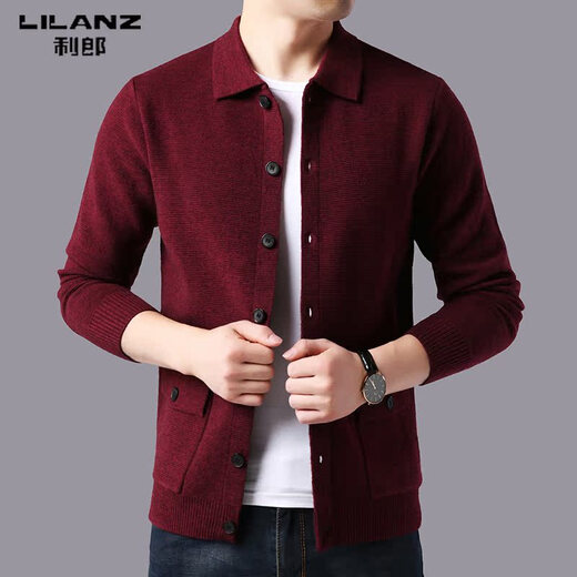 Lilan men's jacket autumn middle-aged cashmere men's sweater knitted cardigan casual wool coat trend gray gray XL 175/