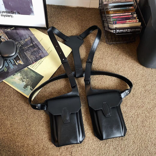 Yunpo trendy brand multifunctional tactical functional vest bag men's cycling vest bag Japanese multi-pocket workwear hip-hop chest bag black