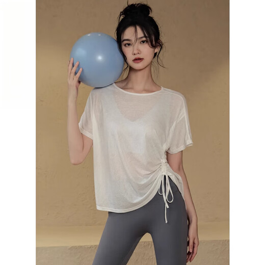 Zailu short-sleeved yoga clothes for women summer quick-drying T-shirt sports tops loose blouse Pilates training fitness white S