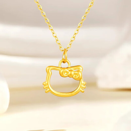 Chow Tai Fook pure gold 999 Kitty hollow cat gold pendant hellokitty bow clavicle necklace Chinese Valentine's Day gift KITTY cat pendant + 18k titanium gold chain (not fade for a long time) + country