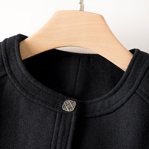 Late White New Product 2025 Autumn and Winter Fashion Simple Casual Jacket Round Neck Wool Temperament Short Jacket for Women Dark Blue M