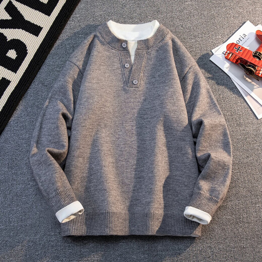 Yingtang sweater men's autumn and winter round neck animal year sweater Henry collar with soft waxy thickened bottoming sweater thread off-white M