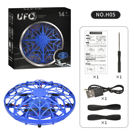 Neues intelligentes UFO-Flugzeug mit fliegender Untertasse, Induktionsflugzeug, gestengesteuertes vierachsiges Drohnen-Kinderspielzeugflugzeug, cyanfarbenes UFO + Fernbedienung + Uhrenfernbedienung (coole Lichter)