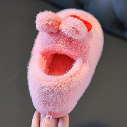 Children's cotton shoes winter 2025 girls cute cartoon princess warm furry shoes home indoor baby cotton slippers pink-heel 14.5-22/23 inner length 14.5CM about 1-2 years old