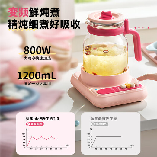 BLAUPUNKT all-glass health kettle, kettle, tea kettle, multifunctional 0-glue split thermostatic kettle, office one-person household, high-looking scented tea kettle, anti-paste, anti-spill stewing kettle, fairy powder - with tea leakage 1.2L, all glass/free one-year glass insurance