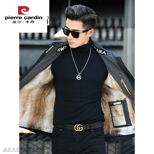 Pierre Cardin parka fur one-piece men's Haining mink lining mink nickel new fur regular style outer Navy Huangshan mink fur lining L (120-135Jin Jin equals 0.5kg)