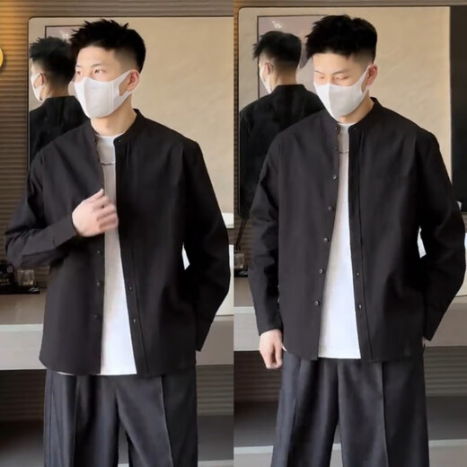 2025 Spring and Summer Simple Henry Collar Casual Shirt Men's Fashion Old Money Style Loose Versatile Textured Long-Sleeved Top White XL _ 155-180Jin Jin equals 0.5 kg