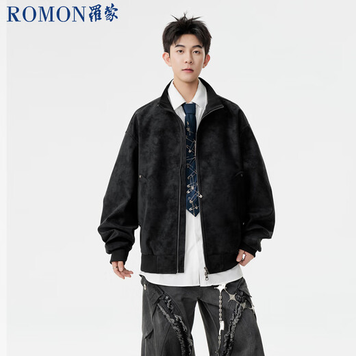 Luo Meng matte leather jacket men's spring and autumn short couple flying pu leather jacket stand collar baseball uniform black 2XL