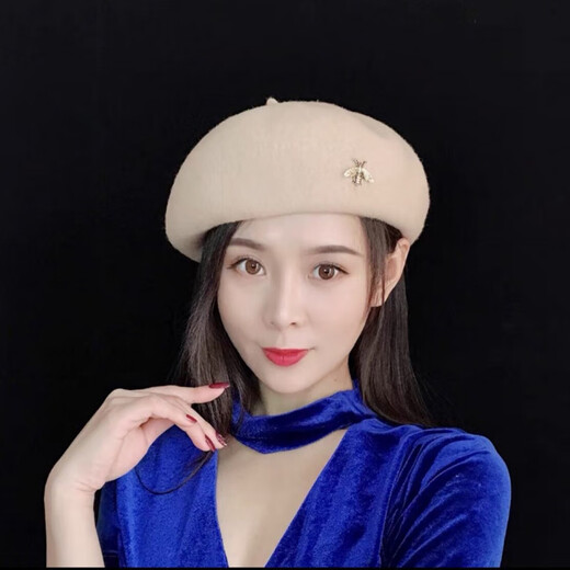 Bisi Sheep thickened woolen beret women's autumn and winter Korean version Japanese literary versatile painter's octagonal hat British retro trend caramel hairpin