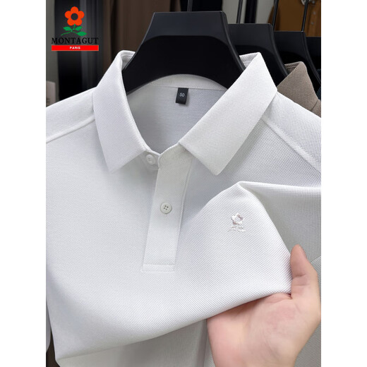 MONTAGUT men's long-sleeved T-shirt autumn new middle-aged dad business casual long-staple cotton anti-wrinkle non-iron lapel polo shirt camel XL 175 (recommended 140-150Jin Jin equals 0.5 kg)