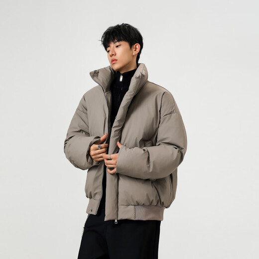 OEMG thickened leather and cotton clothing for men in autumn and winter trendy brand warm tops jackets with stand collar American retro versatile jacket gray high quality 3XL recommended 150-170Jin Jin equals 0.5 kg
