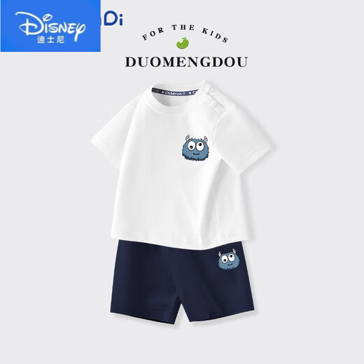 迪士尼（Disney）男童短袖套装宝宝a类纯棉上衣2025夏季小童宝宝运动短裤圆领上衣 AP12672X杏+I12672K灰 80