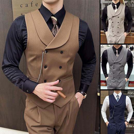 Jingchen Green Fruit Collar Vest Men's Suit Wedding Groomsmen Groomsmen Suit Vest Vest Waist Double Breasted Suit Jacket Medium Gray_Single Vest 3XL_Recommended 165Jin Jin is equal to within 0.5kg