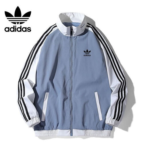 Adidas Clover Sports Jacket for Men and Women Spring and Autumn Thin Trendy Versatile Casual Hoodless Stand Collar Sports Jacket Leaf-Green M