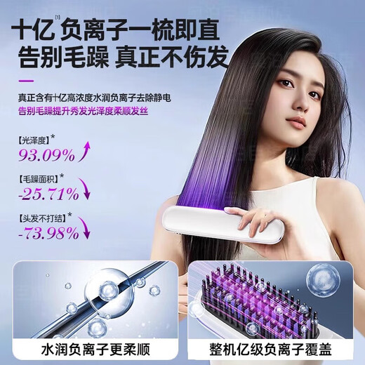 Linmi, German technology, wireless hair straightening comb, negative ion hair care, no damage to hair, wireless portable straightening and curling dual-purpose fluffy splint for men and women, high skull shape, pearl white, 1.5 billion hydrating plasma, no damage to hair, best-selling million, comb straight, can be used for 7 days on a single charge