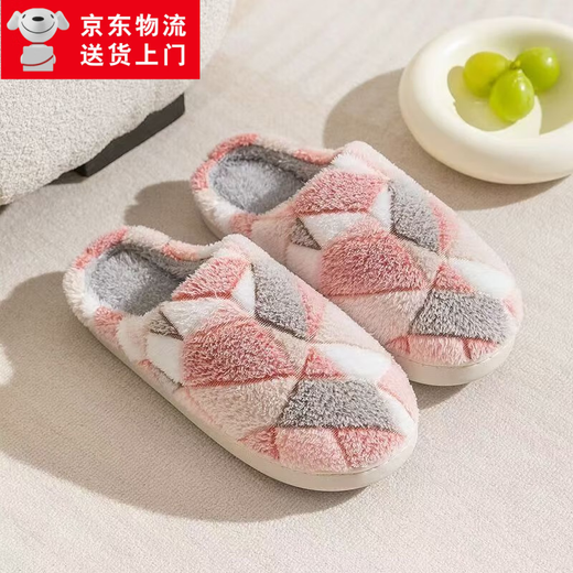Cotton slippers for home use in autumn and winter with thick soles and velvet to keep warm and cold-proof. Couples can wear them as men and women. Purple 36-37
