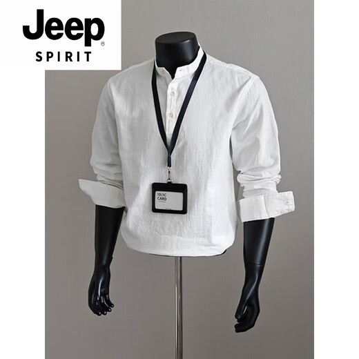JEEP SPIRIT black Henry collar long-sleeved shirt men's autumn money style polo shirt American shirt jacket black M (95-115Jin Jin equals 0.5 kg)