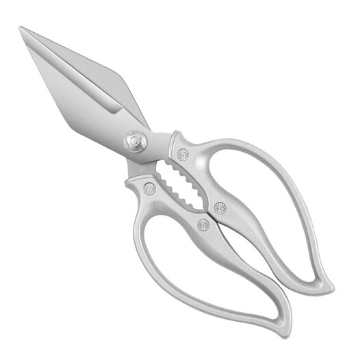Kitchen scissors household stainless steel strong big head scissors chicken, duck, goose bone barbecue food fish killing scissors big head scissors heart-shaped handle silver