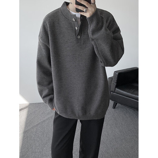 JEEP SPIRIT dark gray sweater men's Polo. collar American lazy retro style spring and autumn Henry collar inner sweater light gray XL 130~150Jin Jin equals 0.5 kg can be worn