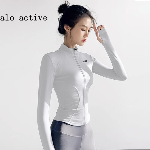 ALO YOGA official flagship ALO ACTIVE yoga jacket for women quick-drying stand-up collar slim slimming Pilates running sports sea rock gray XL