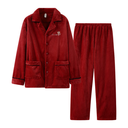 Fenton Pajamas Wedding Newlyweds Couple Set Red Winter Coral Velvet Men's and Women's Exquisite Autumn and Winter Flannel Couple Pajamas MX6620 Female 2XL