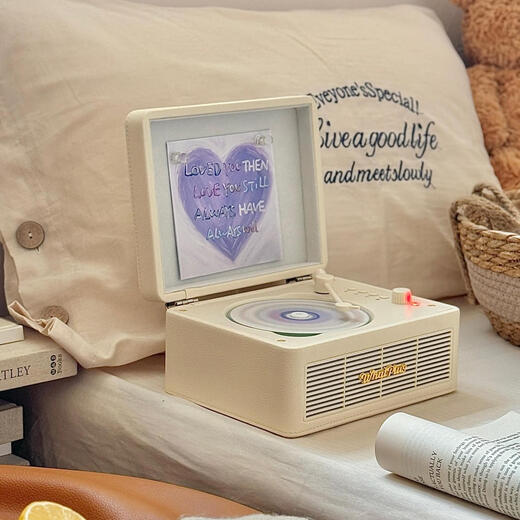 Ask Plus WHATPLUS C300 all-in-one CD player audiophile album player retro CD player record player shape Bluetooth speaker Bluetooth cd player birthday gift C300Pro retro white