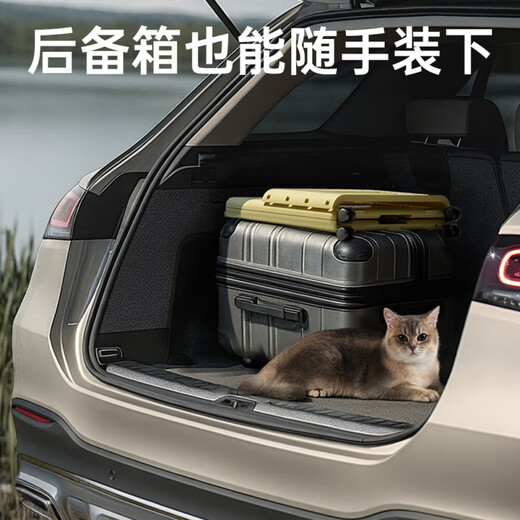 Outdoor cat outing box, foldable portable suitcase, large capacity trolley box, pet cat flight box, off-white, extremely breathable, 75CM extra long trolley