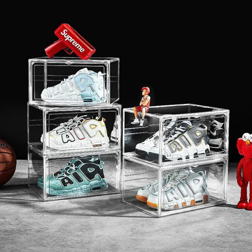 Pulian transparent shoe box shoe storage box anti-oxidation collection shoe cabinet magnetic side opening acrylic internet celebrity display shoe wall side opening - thickened magnetic transparent style 1 pack