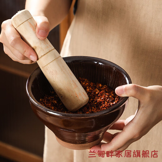 Luxuju old-fashioned hammer for household garlic pounder, pepper, preserved egg, tea bowl, baby grinder, rice paste ceramic pounder, 12cm hammer with stick (short model)