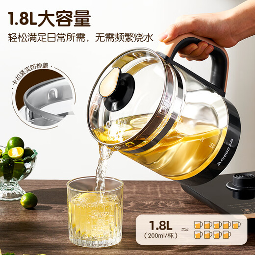 CHIGO Health Kettle 2L Mini Kettle Constant Temperature Hot Water Kettle Electric Kettle Home Office Multifunctional Flower Teapot Black Tea Tea Maker Tea Kettle 304 Heating Plate With Filter + Egg Rack Black Gold 1.8L