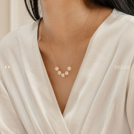 Hera Smile Necklace Akoya Seawater Pearl Necklace Women's Bead Neck Necklace 18K Gold Snake Bone Necklace Upgraded Snake Bone Necklace Millet Beads 4-4 Points 5mm