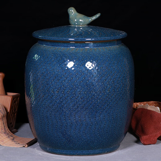 Fumi cylinder rice bucket Jingdezhen ceramic household 20 Jin Jin equals 0.5 kg 30 Jin Jin equals 0.5 kg Flour bucket moisture-proof and insect-proof with lid seal White winter melon 30 Jin Jin equals 0.5 kg Water capacity