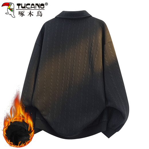 Woodpecker (TUCANO) sweatshirt men's autumn and winter lapel loose long-sleeved T-shirt fake two-piece polo bottoming shirt jacket gray plus velvet XL