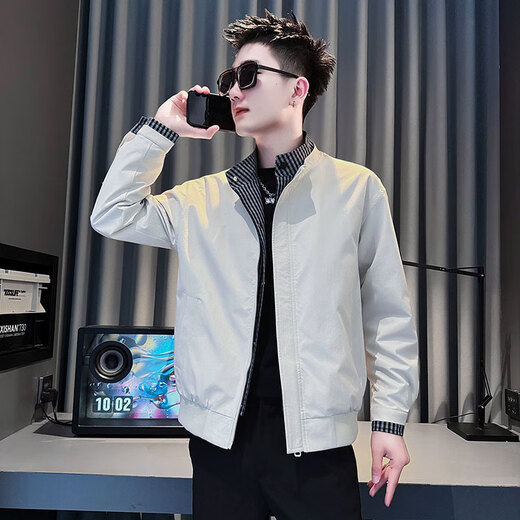 Jason's fake two-piece jacket men's autumn and winter cotton-padded handsome trendy top 2025 new high-end men's stand-up collar jacket JK215 black (regular style) XL (130-145Jin Jin equals 0.5 kg)