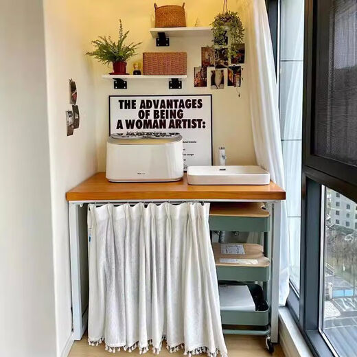 Shantou Lincun custom-made balcony washing machine cabinet top table solid wood countertop storage rack storage cabinet sink wash table leg 3 with frame