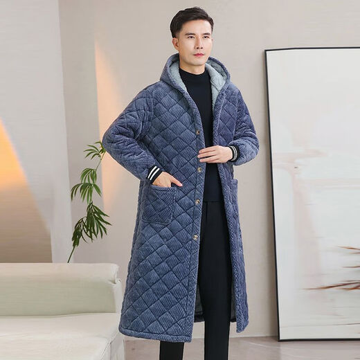 Sichuan Province winter velvet thickened cotton coat coat lengthened knee-length overalls work clothes home clothes warm cotton clothes medium-length men black (thickened) 5XL (recommended 170-200Jin Jin equals 0.5 kg)