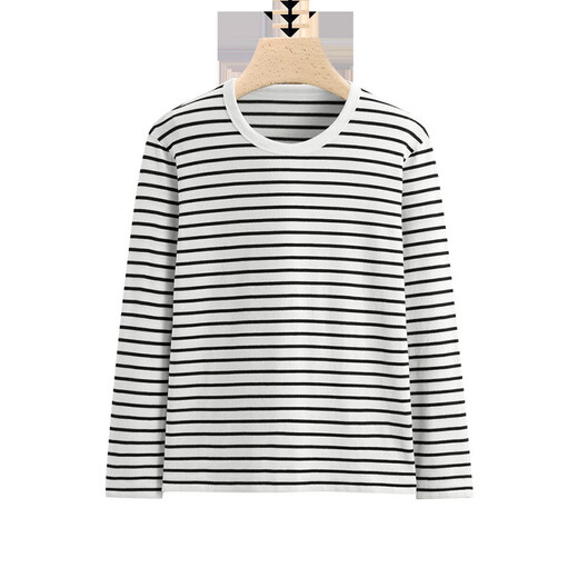 Autumn and winter round neck long-sleeved T-shirt men's striped top thin bottoming shirt autumn coat underwear versatile and slim striped blue XL