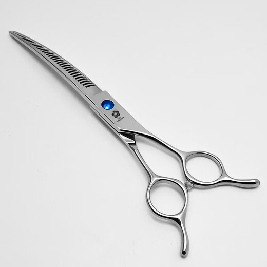 Jingquan Sakura Professional Pet Grooming Curved Scissors Fishbone/Natural/Magic Scissors for Fine Trimming and Thinning, 3D Traceless 7-inch Curved Magic Scissors for Beauticians MS-736