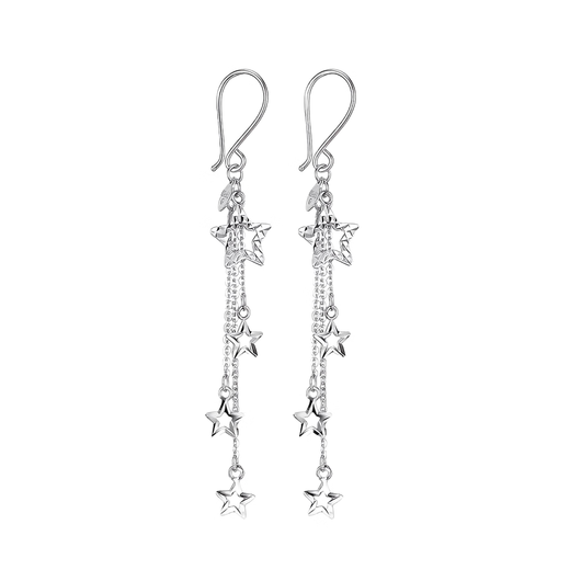 Whiskey platinum earrings for women genuine pt950 white gold earrings pt999 pure gold ear wire star long tassel earrings PT950 meteor shower earrings about 2.48 grams