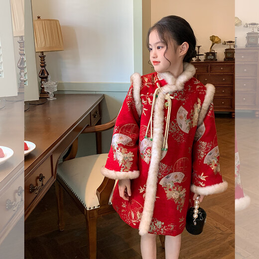 Gardenia's Growth Notes Children's Clothes Girls Chinese Style Red Velvet New Year's Dress Children's New Year's Clothes New Year's Clothes Red Velvet 130