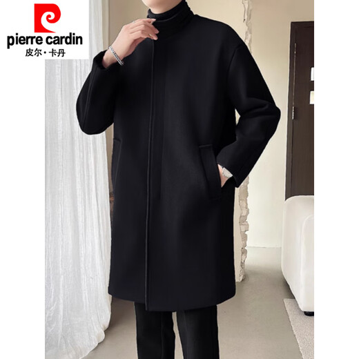 Pierre Cardin autumn and winter 2026 new men's mid-length woolen windbreaker trendy stand-up collar mature and stable woolen coat jacket black regular M