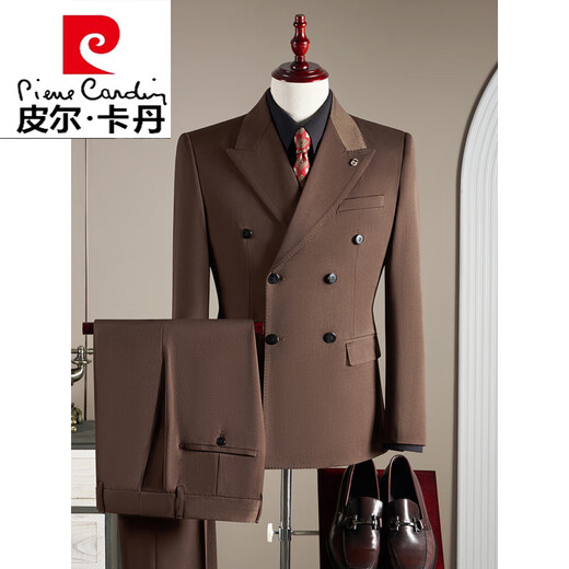 Pierre Cardin double-breasted wool suit suit men's business formal high-quality slim groom wedding suit three-piece suit for men dark gray suit + trousers M (95-110Jin Jin equals 0.5 kg)