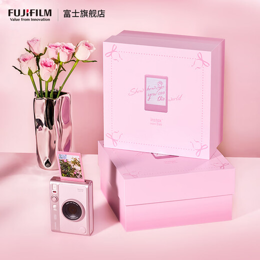 Fuji (FUJIFILM) instax mini EVO Warm Rose Gift Box Polaroid Camera Contains 10 pieces of 3-inch photo paper mini EVO Warm Rose Gift Box + Fill Light Combination Contains Photo Paper