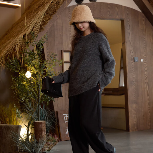 Nishimachi Village House (SETIROM) Lazy Sweater Women's Autumn and Winter New Loose Knitted Simple Mid-Length Top HD8104526 Dark Gray One Size