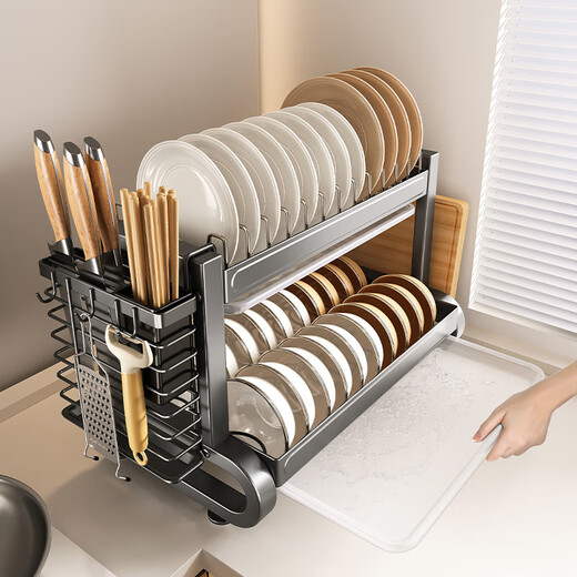 Four Seasons Muge (MICOE) kitchen stainless steel dish rack multi-functional bowl and chopsticks drain rack household knife rack storage rack gun gray stainless steel 2-layer 43cm bare rack