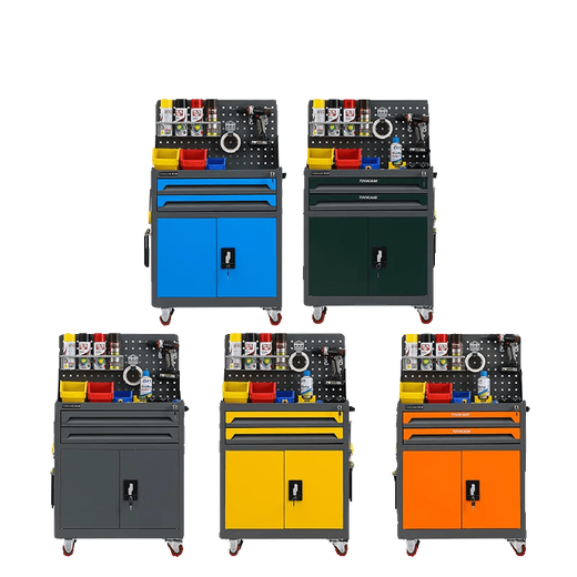 GREENER Auto Repair Drawer Hardware Repair Trolley Box Multifunctional Mobile Heavy Tool Cabinet for Fitting Workshop One-Pull Orange (Silent Wheel) Free 10 Hooks