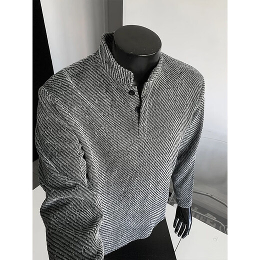 7 excellent products American Henry collar sweatshirt for men, autumn and winter fashion brand heavyweight right shoulder bottoming shirt loose jacket top for men CQS-3309 Gray M